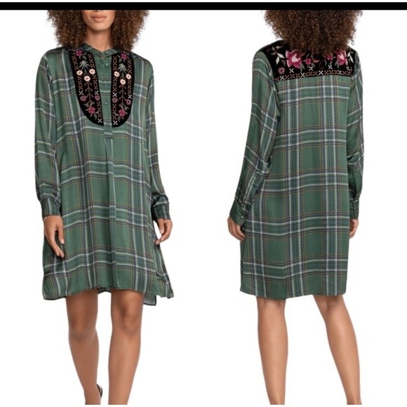 Johnny Was Dresses & Skirts - JOHNNY WAS Viviana Tuxedo Yoke Shirt Tunic Shift Dress Sz XS Embroidered Plaid